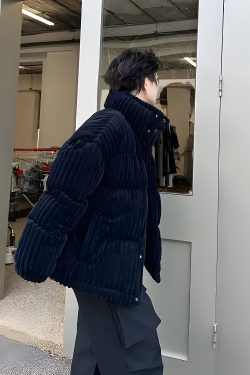 Corduroy Buttoned Puffer Jacket