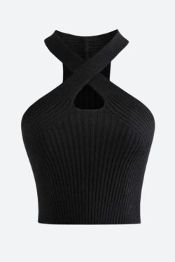 Corduroy Halter Neck Knitted Crop Top