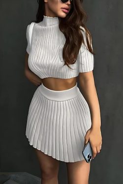 Corduroy Knitted Crop Top & Mini Skirt Two Piece Set