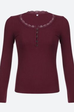 Corduroy Lace Trim Top
