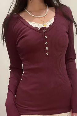 Corduroy Lace Trim Top