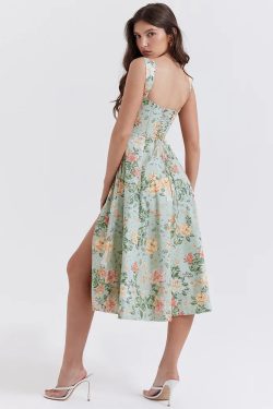 Cottagecore Floral Corset Midi Dress