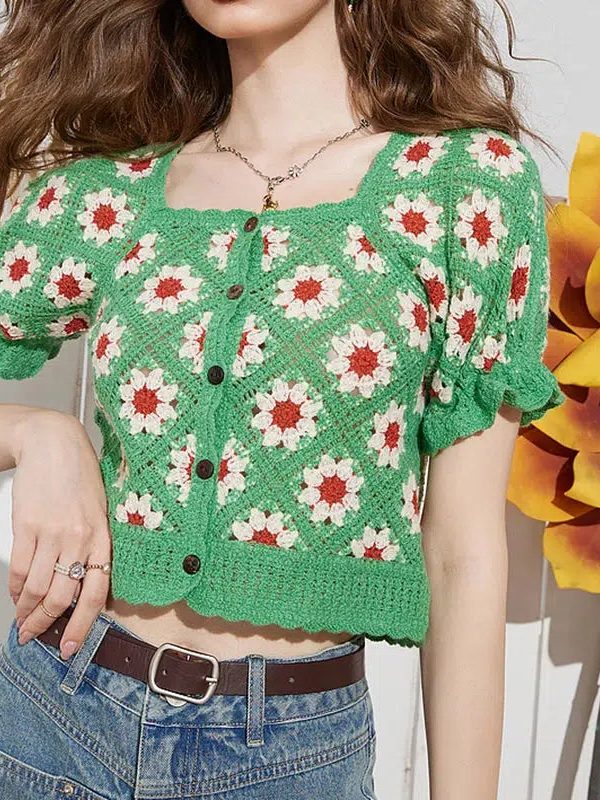 Cottagecore Floral Crochet Cardigan