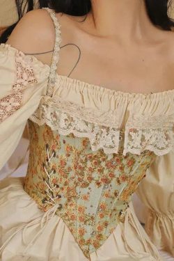Cottagecore Floral Lace Up Corset Top