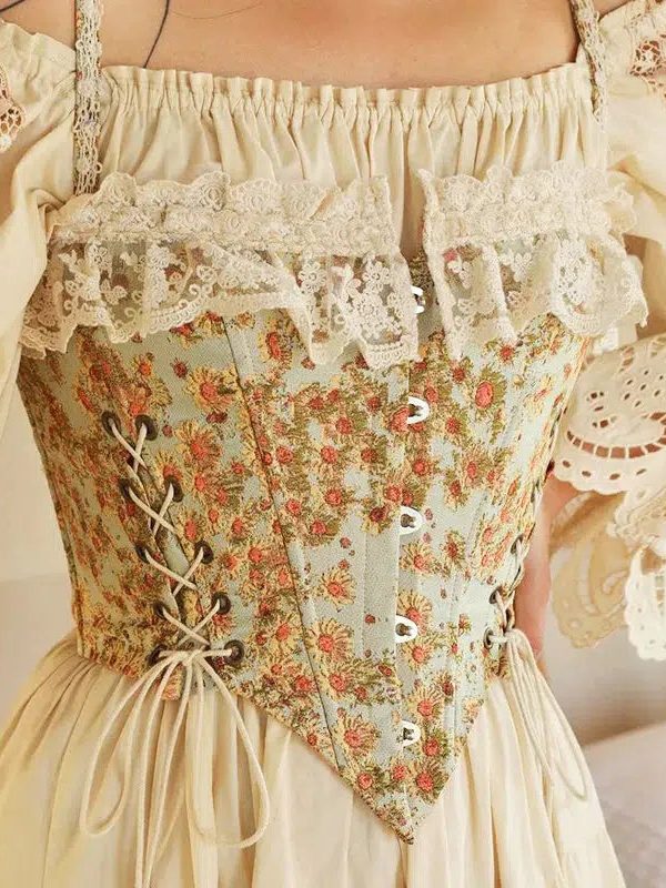 Cottagecore Floral Lace Up Corset Top