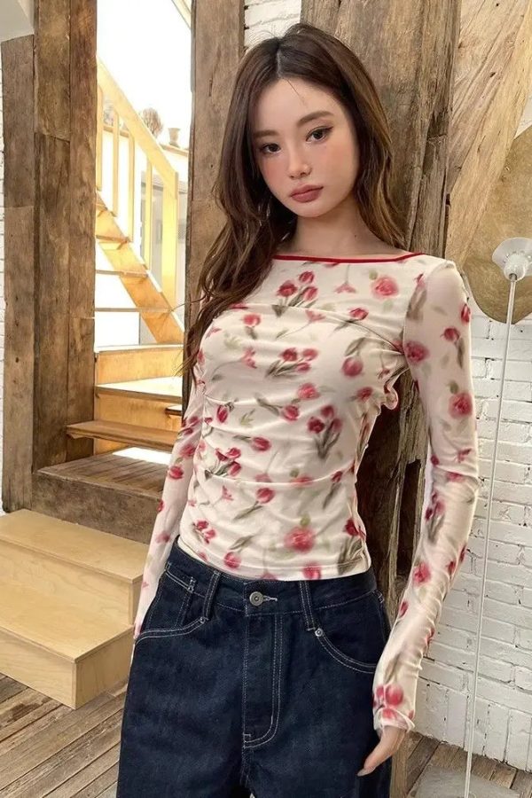 Cottagecore Floral Mesh Top