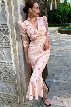 Cottagecore V-Neck Midi Dress