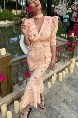 Cottagecore V-Neck Midi Dress