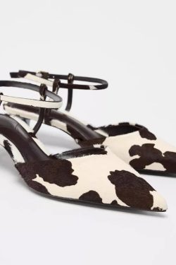 Cow Print Pointed-Toe Kitten Heel