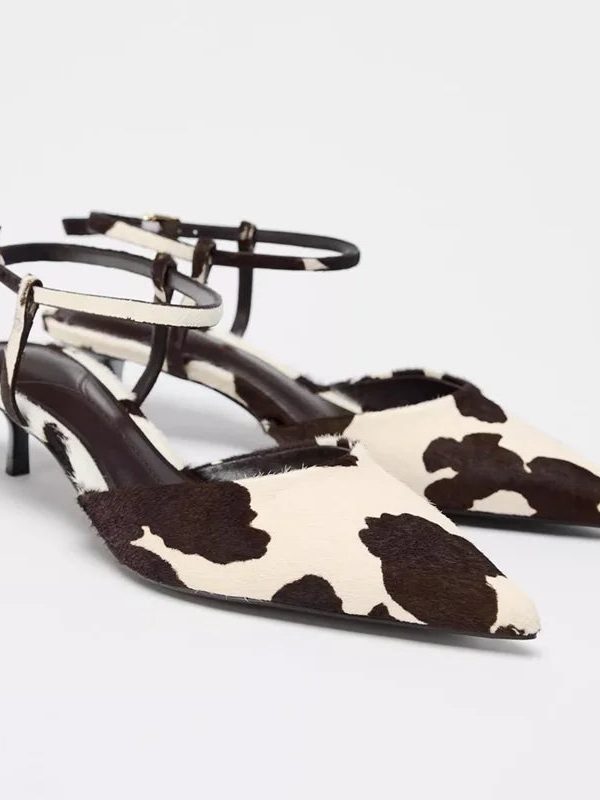Cow Print Pointed-Toe Kitten Heel