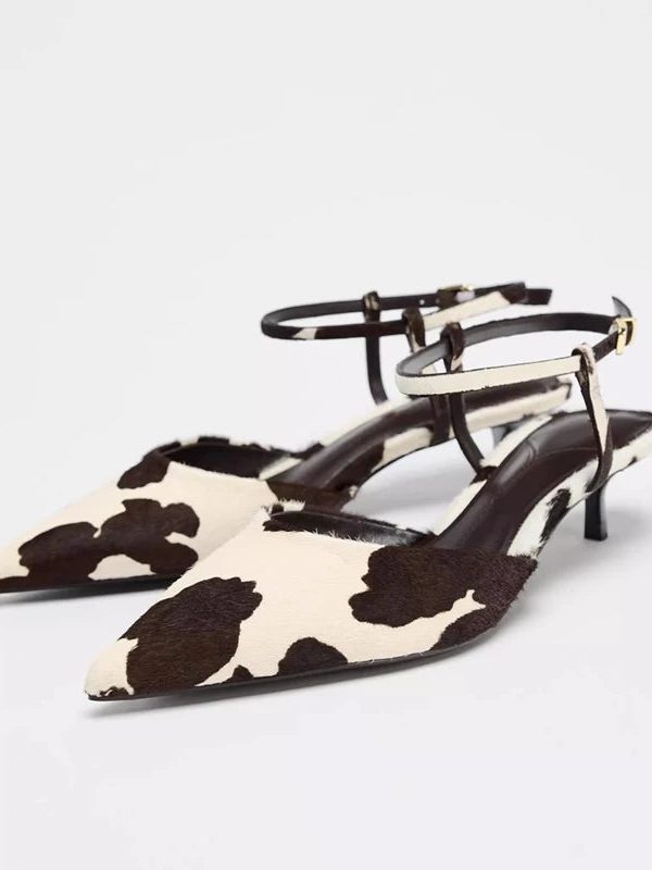Cow Print Pointed-Toe Kitten Heel