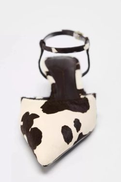Cow Print Pointed-Toe Kitten Heel