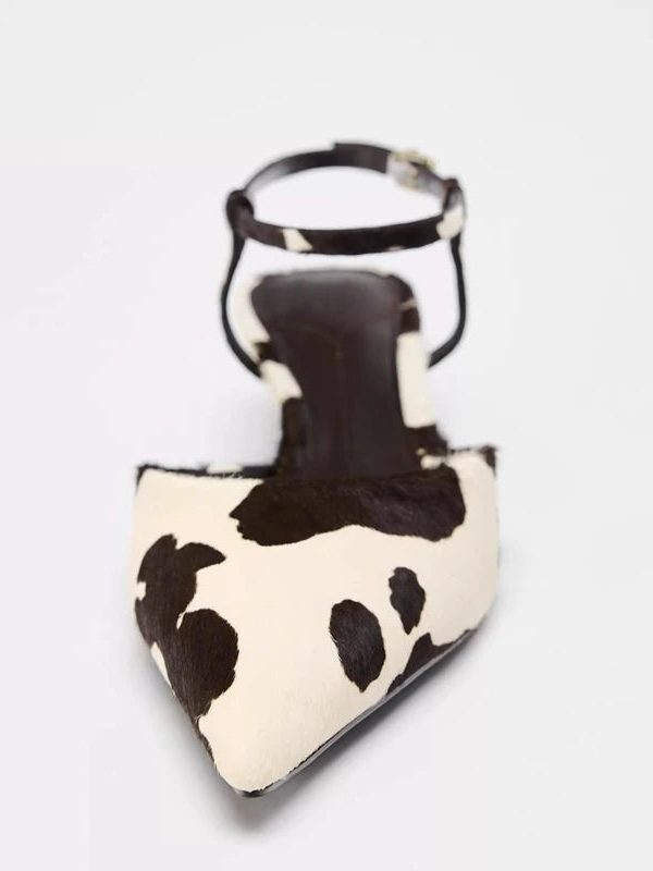 Cow Print Pointed-Toe Kitten Heel