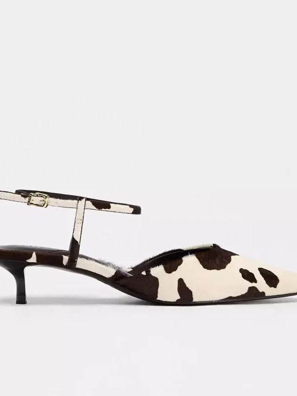 Cow Print Pointed-Toe Kitten Heel