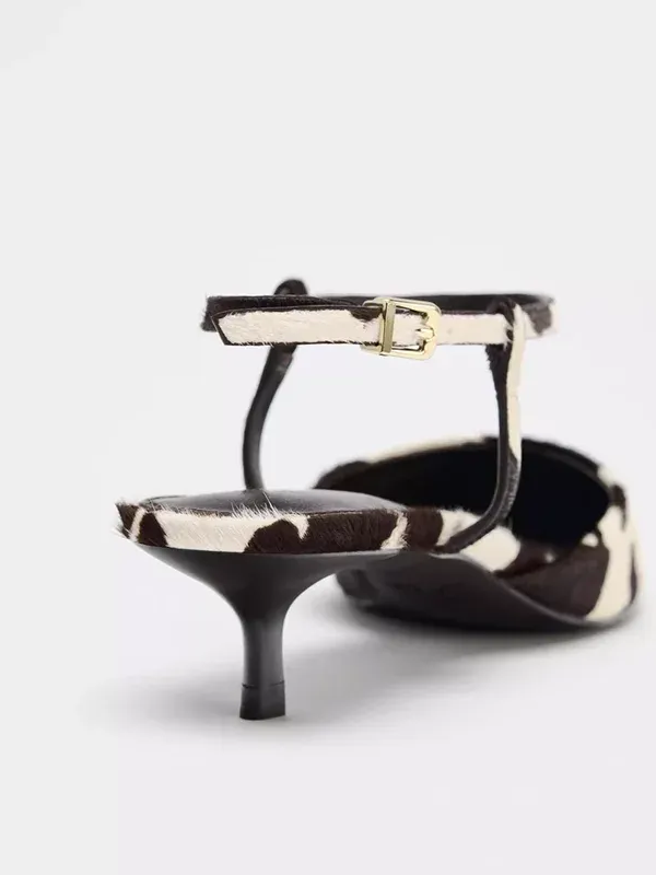 Cow Print Pointed-Toe Kitten Heel
