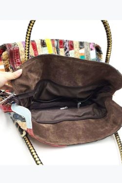 Cowhide Snake Striped Patchwork Durable Tote Handbag