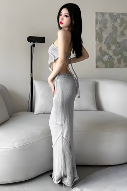 Crochet Backless Top & Maxi Skirt Two Piece Set