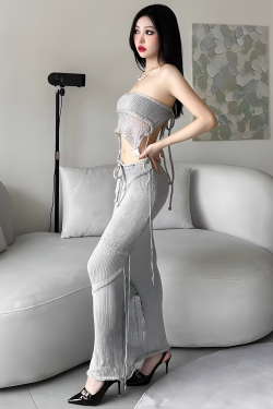 Crochet Backless Top & Maxi Skirt Two Piece Set