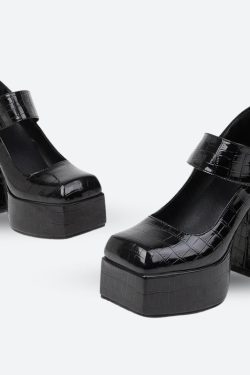 Crocodile Square Toe Platform High Heels