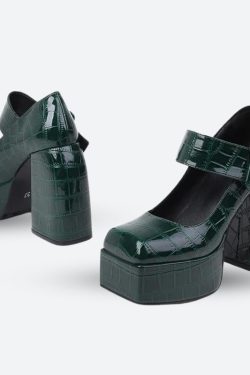 Crocodile Square Toe Platform High Heels