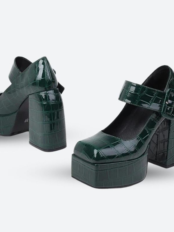 Crocodile Square Toe Platform High Heels