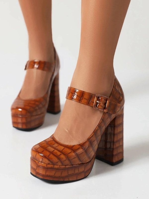Crocodile Square Toe Platform High Heels