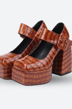 Crocodile Square Toe Platform High Heels
