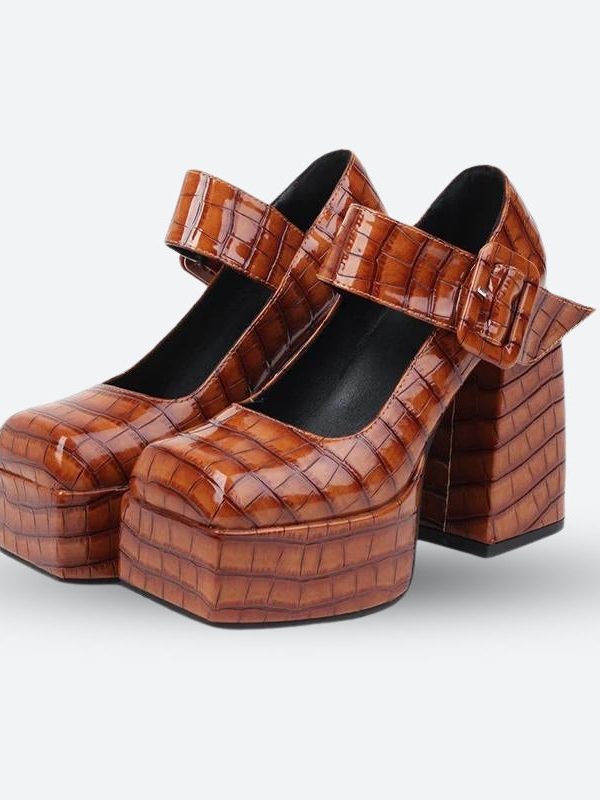 Crocodile Square Toe Platform High Heels