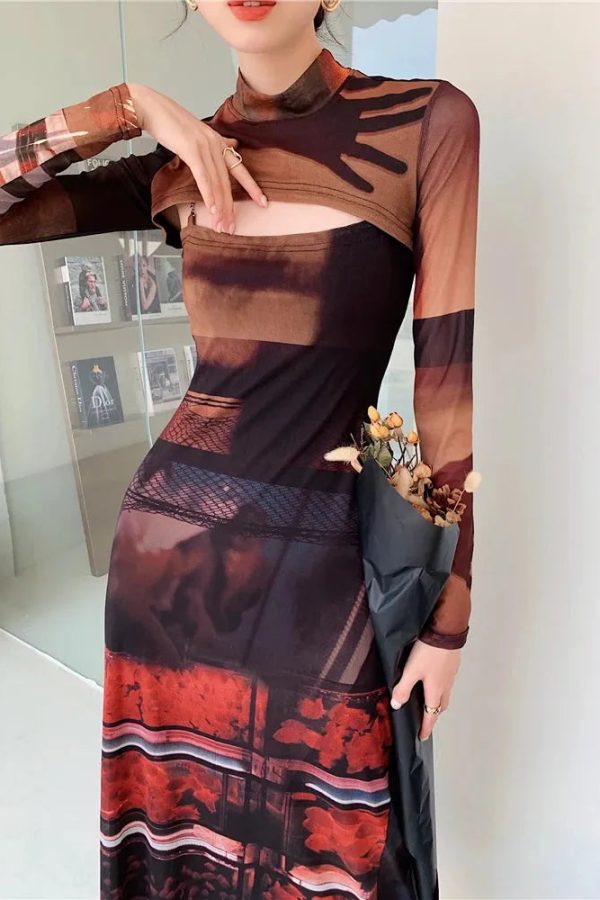 Crop Top & Mesh Midi Dress Two Piece Set