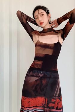 Crop Top & Mesh Midi Dress Two Piece Set