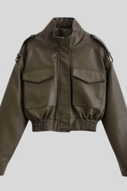 Cropped Faux Leather Jacket