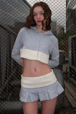 Cropped Hoodie & Mini Skirt Two Piece Set