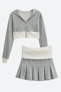 Cropped Hoodie & Mini Skirt Two Piece Set
