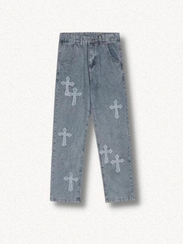 Cross Patchwork Baggy Jeans