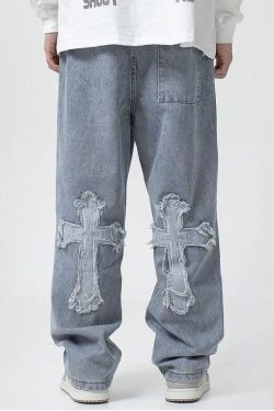 Cross Patchwork Baggy Jeans