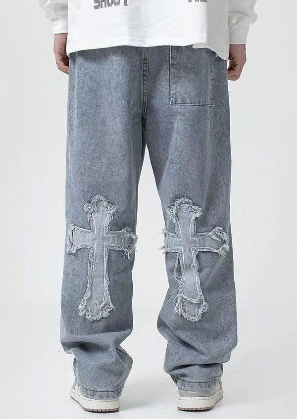 Cross Patchwork Baggy Jeans