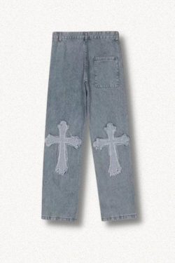 Cross Patchwork Baggy Jeans