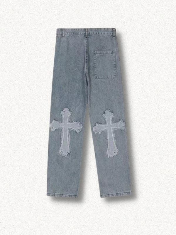Cross Patchwork Baggy Jeans