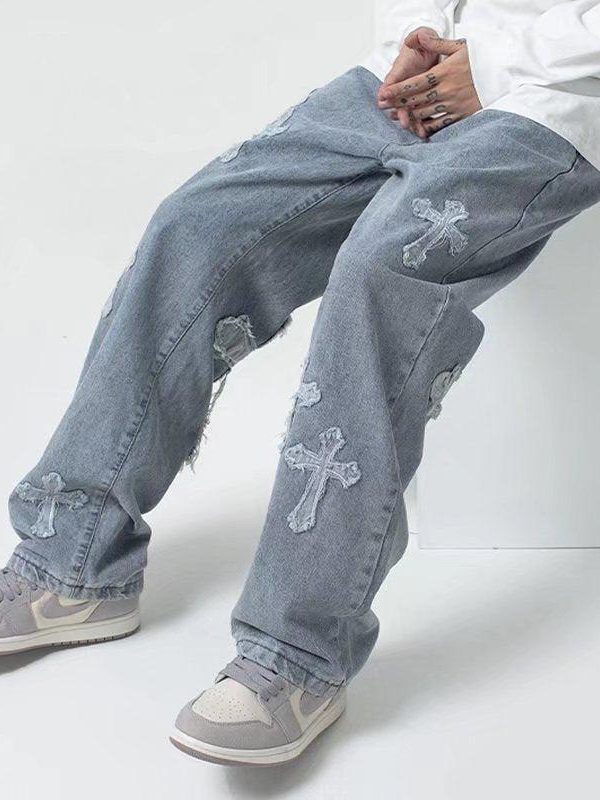 Cross Patchwork Baggy Jeans