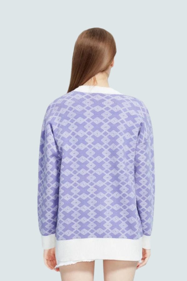 Cross Pattern Buttoned Purple Cardigan