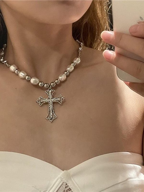 Cross Pearl Necklace