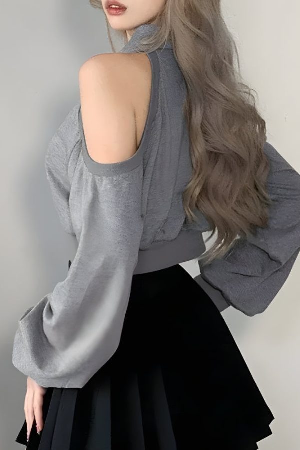 Cut Out Lace Up Cropped Sweatshirt