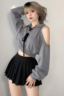 Cut Out Lace Up Cropped Sweatshirt