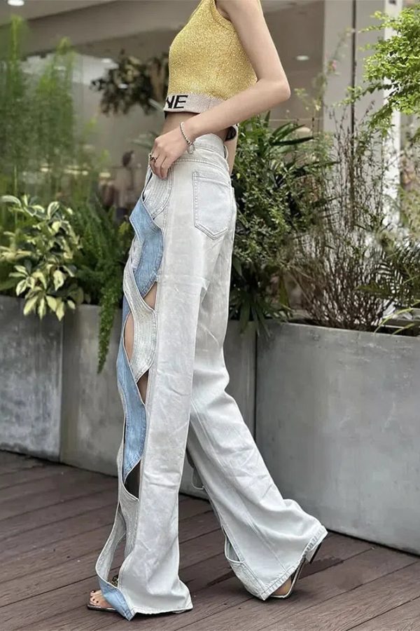 Cut Out Patch Denim Jeans