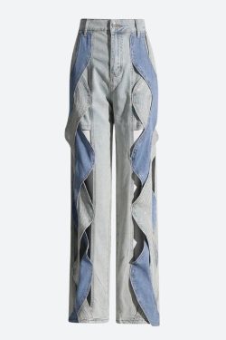 Cut Out Patch Denim Jeans