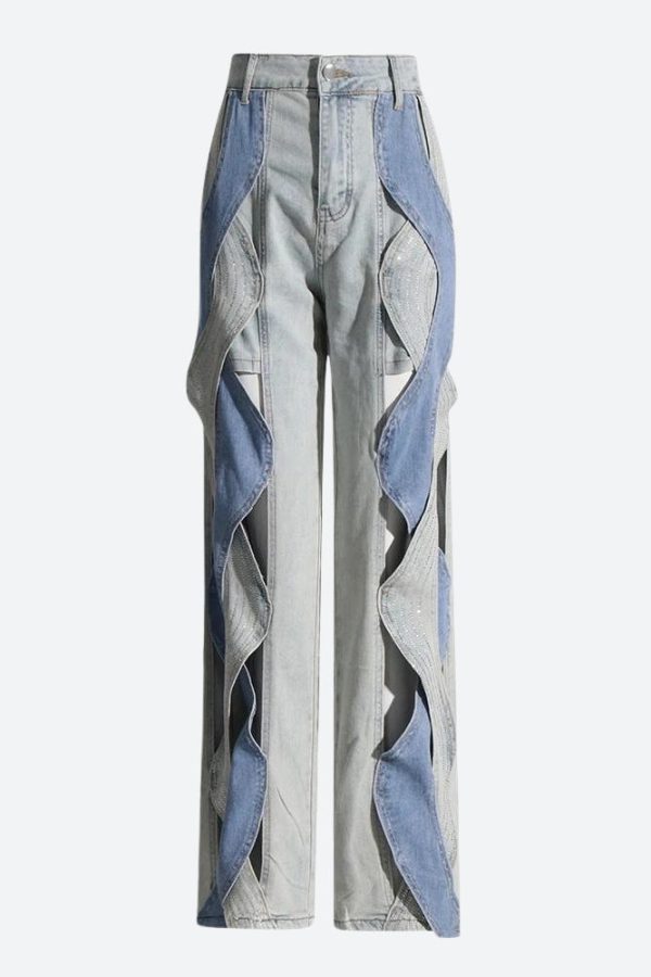 Cut Out Patch Denim Jeans