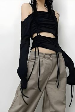 Cut-Out Ruched Long Sleeve Top