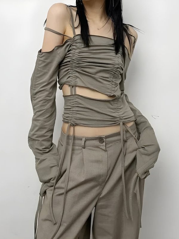 Cut-Out Ruched Long Sleeve Top