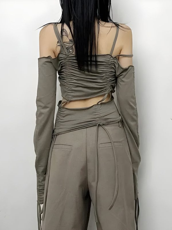 Cut-Out Ruched Long Sleeve Top