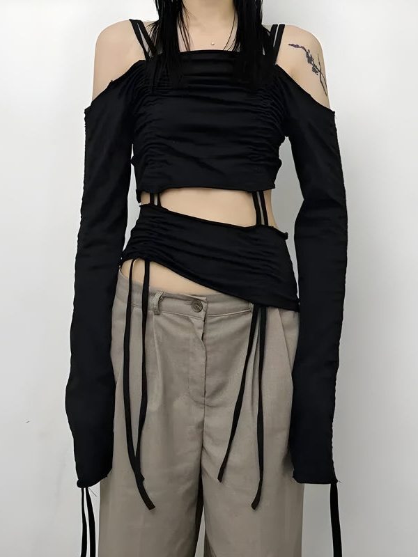 Cut-Out Ruched Long Sleeve Top